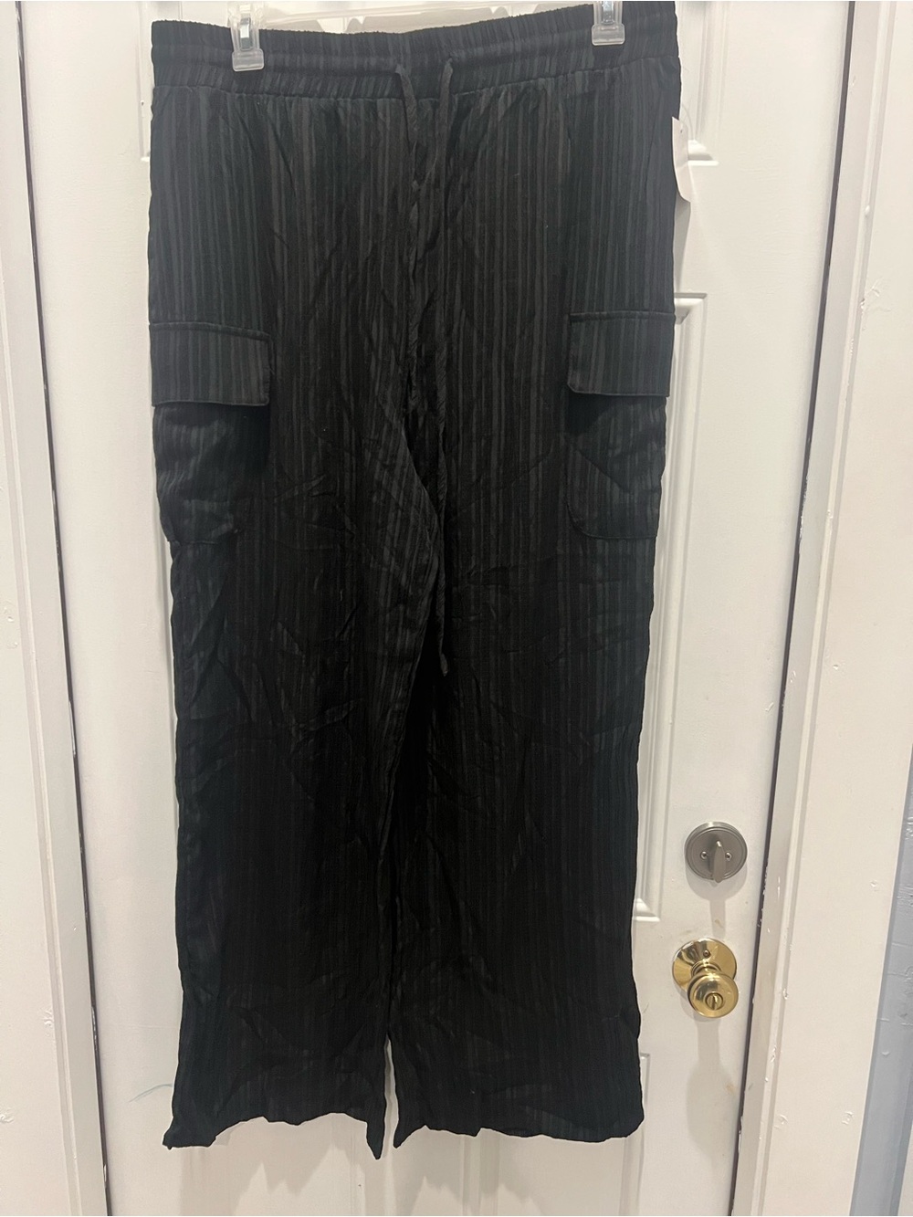 Once & Again Women 1X Black Palazzo Pants Wide Leg Cargo NWT Pull On #875